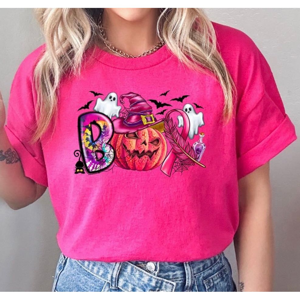 In October We Wear Pink Breast Cancer Awareness Halloween Boo